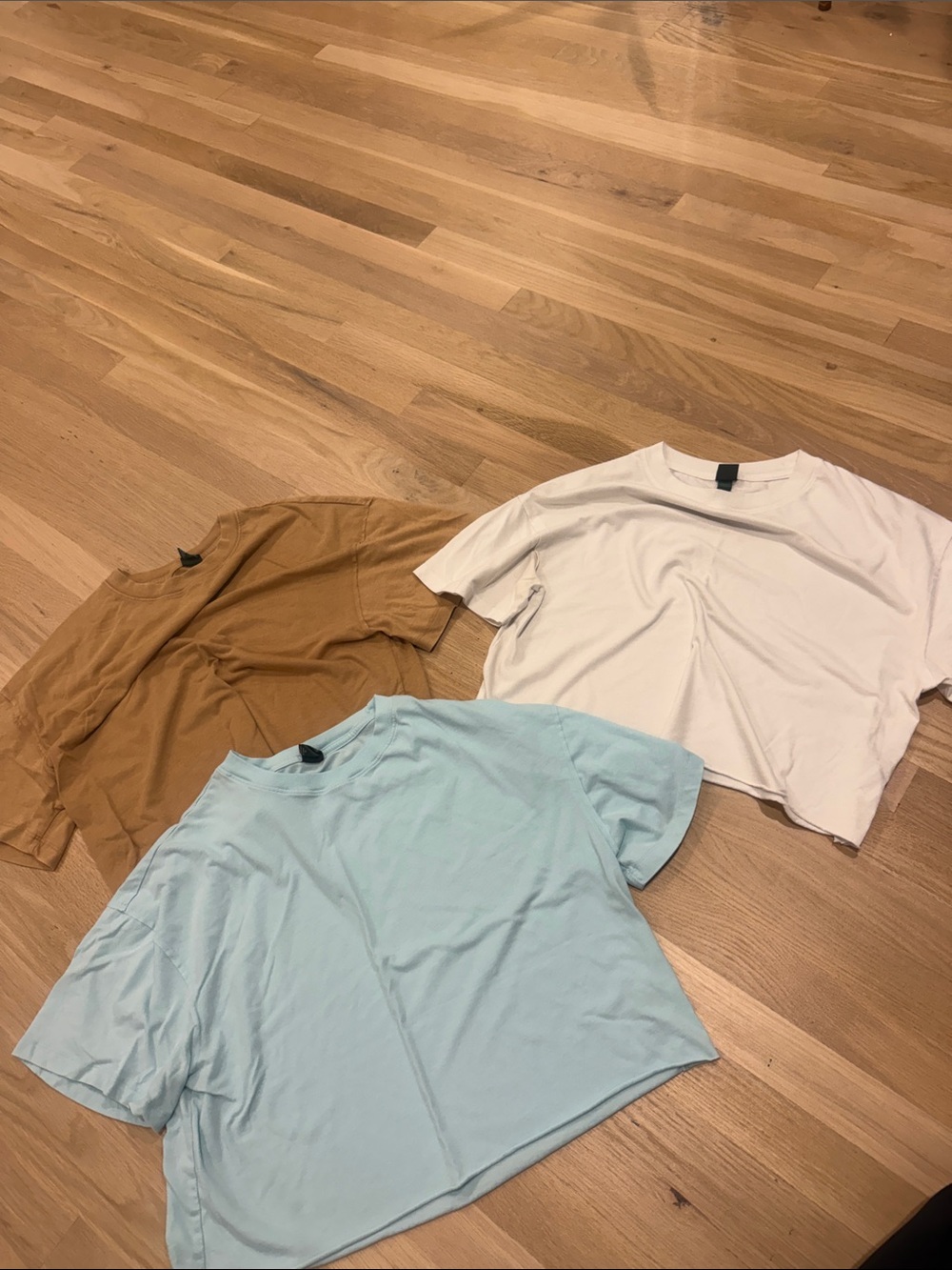 wild fable Cropped Short Sleeve Tee Trio - White, Tan, Light Blue